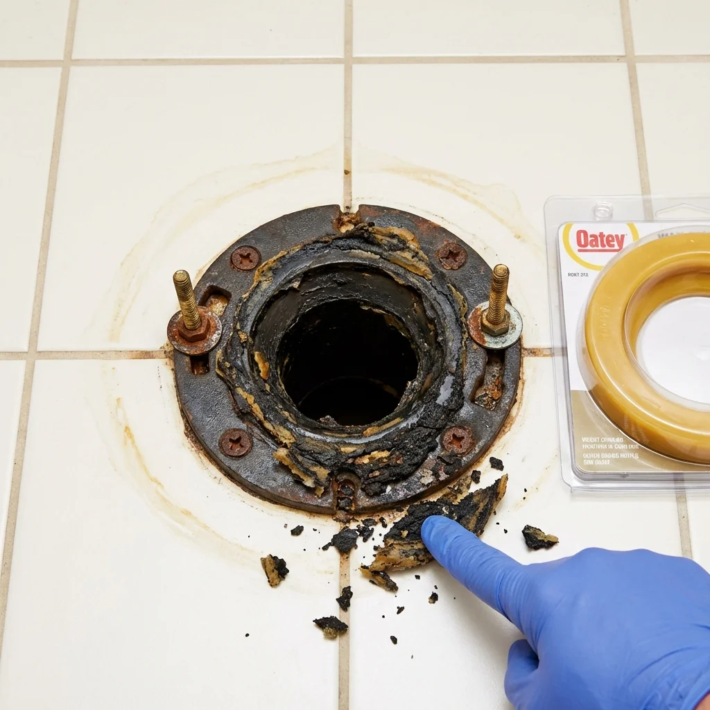 Failed wax ring showing water seepage at the base of a toilet in a Albertville, MN home