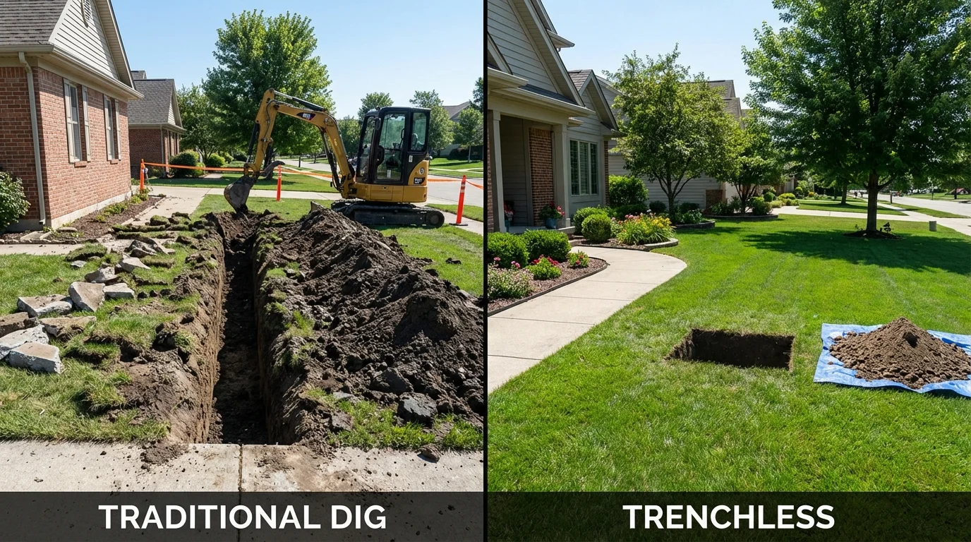 Trenchless sewer repair with minimal yard damage versus traditional excavation in Albertville, MN